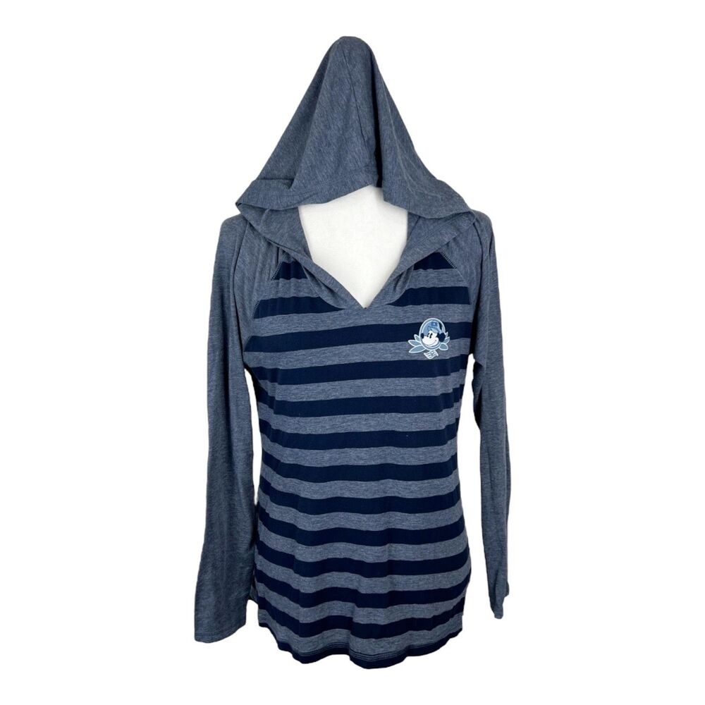 Disney Cruise Line Long Sleeve Shirt Women XL Blue Stripe Mickey Hoodie Juniors